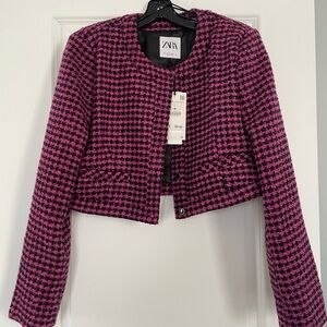 Zara Women's Fuchsia Tweed Blazer